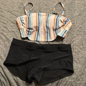 Striped Bikini Top and Black Bottoms